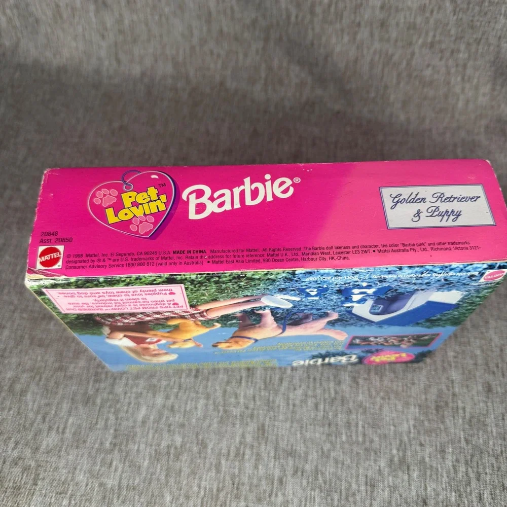 Vintage 1998 Mattel Barbie Pet Lovin Golden Retriever & Puppy Set 20848 Flocked
